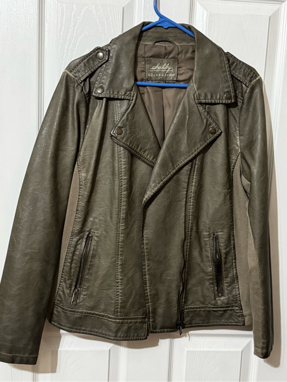 Sebby Olive Green Faux Leather Moto Jacket